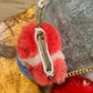 AmeriPaca Fur Purse, Light Red White & Blue